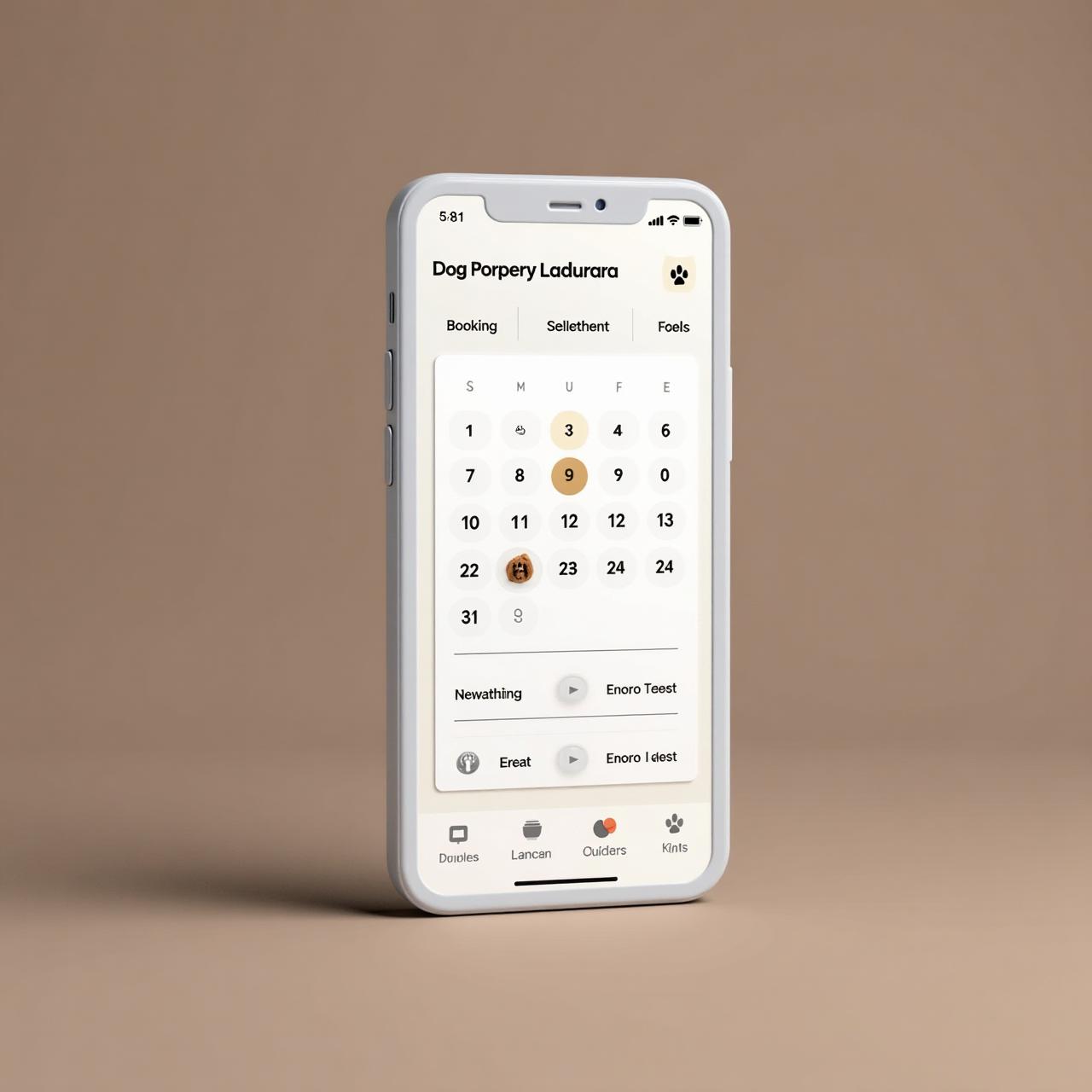 Smartphone displaying pet care booking calendar