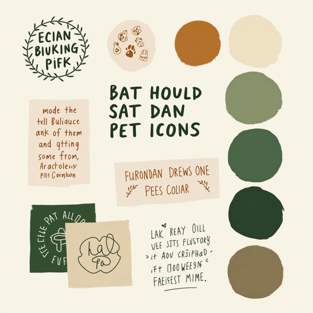 Brand moodboard with colors, typography, and pet care icons