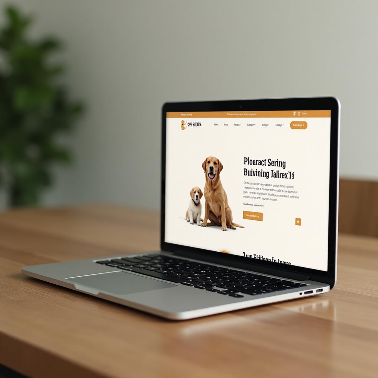 Clean laptop mockup displaying pet care website design
